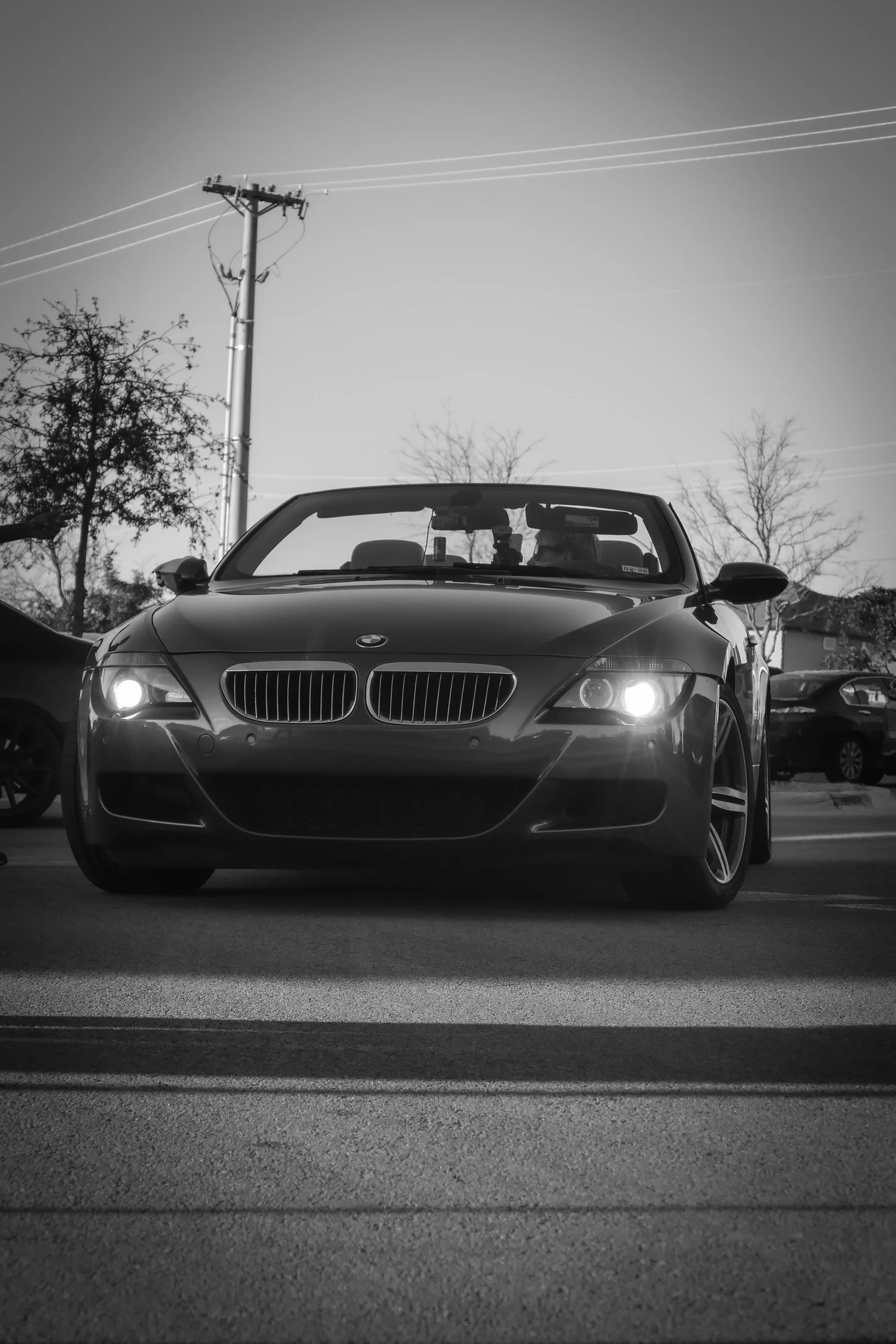 Black-and-white BMW front portrait